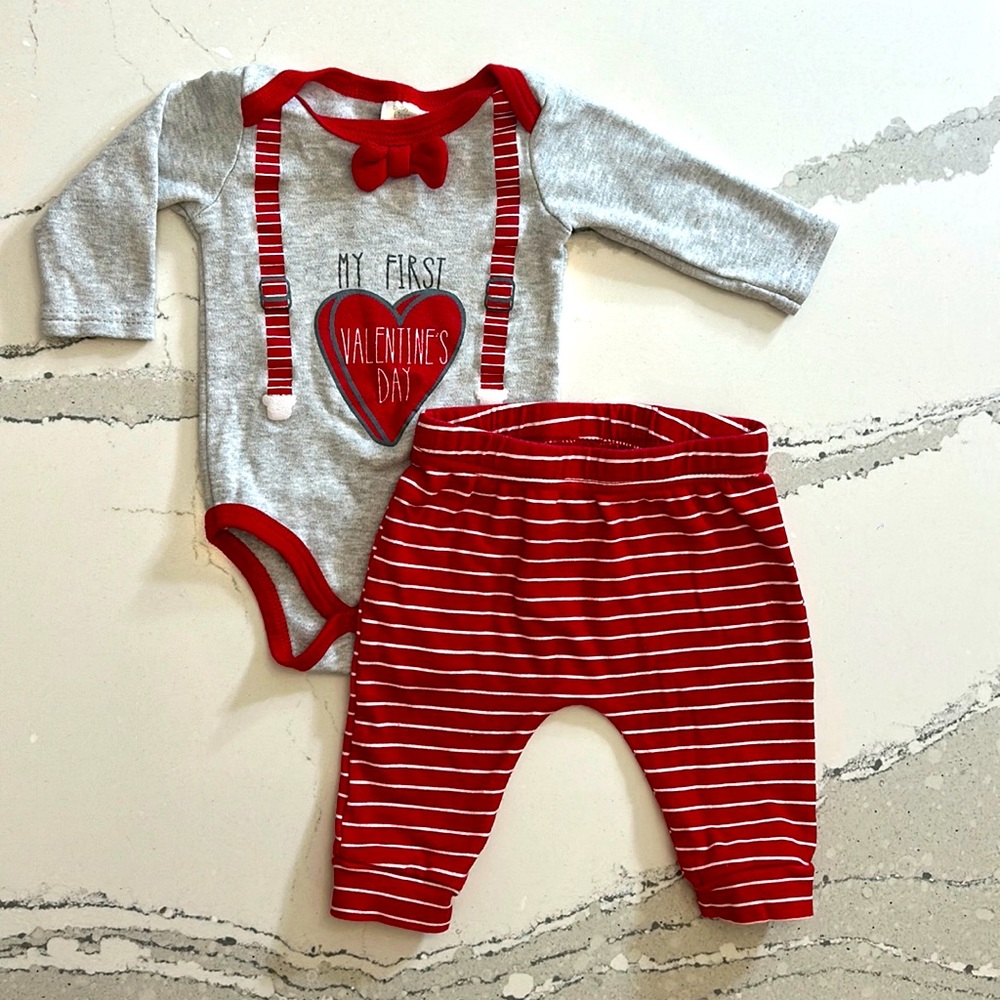 Valentines Day Baby Boy Matching Set, Size 3-6 months, Baby Kiss